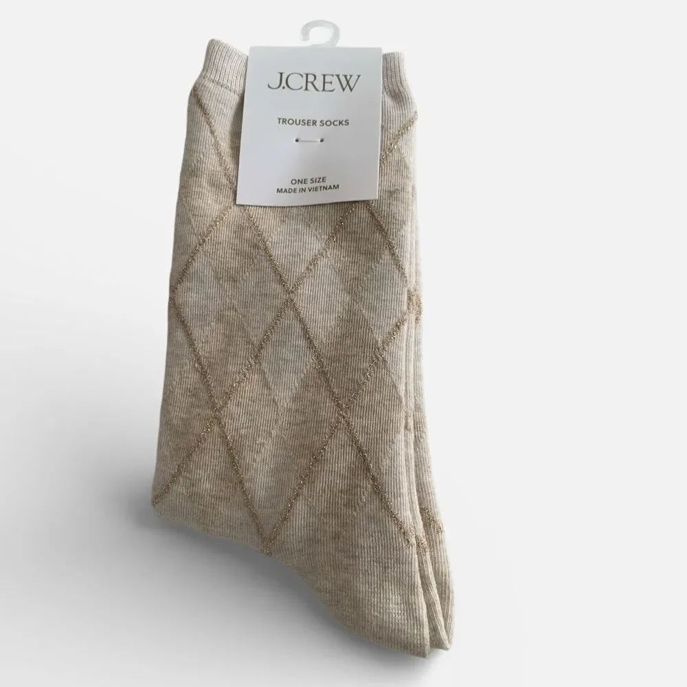 J.Crew Argyle Women’s Trouser Socks Heather Dove Neutral Cotton Blend NWT